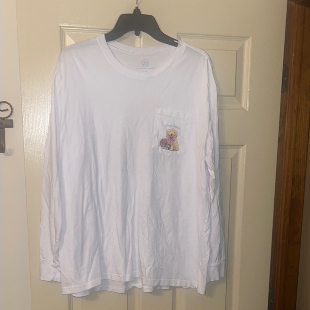 Lauren James White Long Sleeve with Dog and Bow Graphic